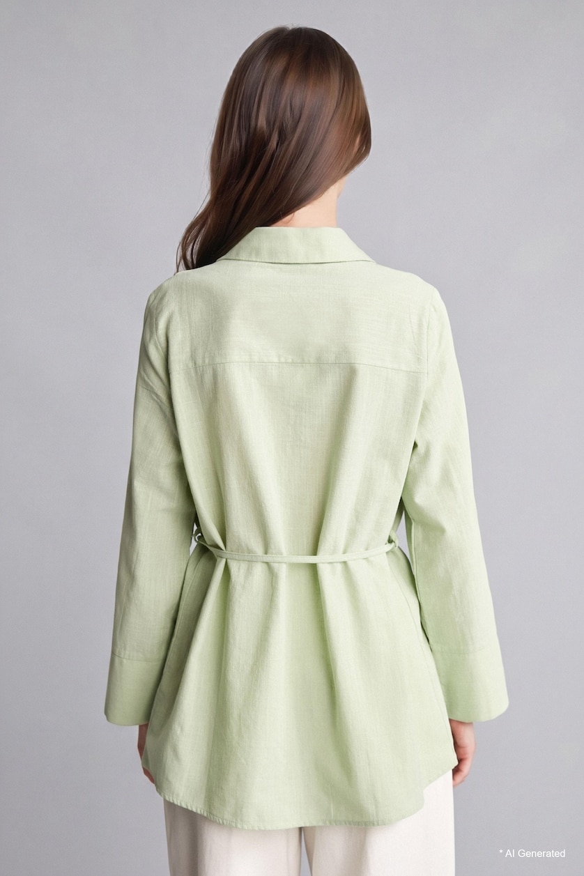 Kadın Mint %100 Pamuk Regular Fit Flamlı Tunik