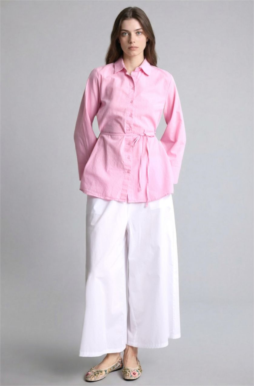 Kadın Açık Pembe Regular Fit Uzun kollu Pamuklu Tunik