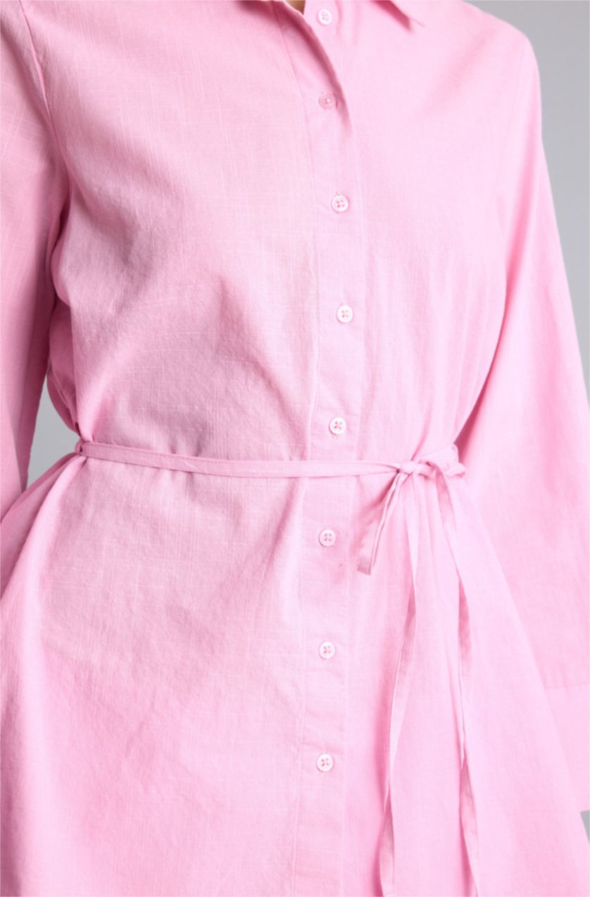 Kadın Açık Pembe Regular Fit Uzun kollu Pamuklu Tunik