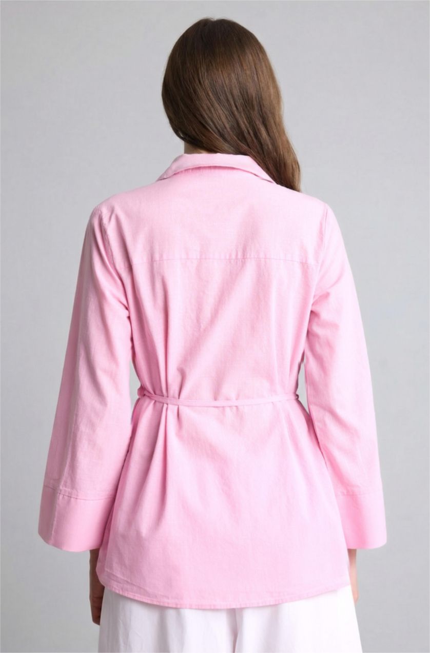 Kadın Açık Pembe Regular Fit Uzun kollu Pamuklu Tunik