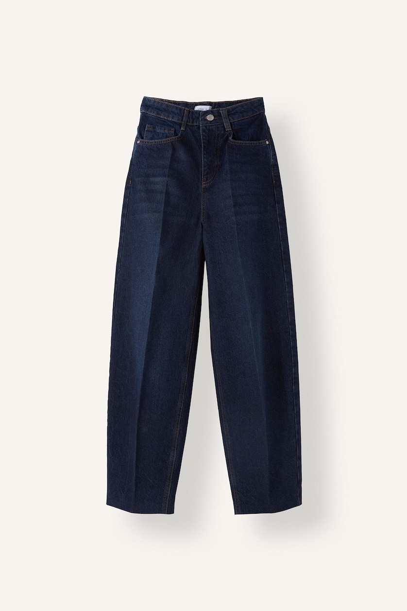 Woman Blue Black Denim High Waist Trousers