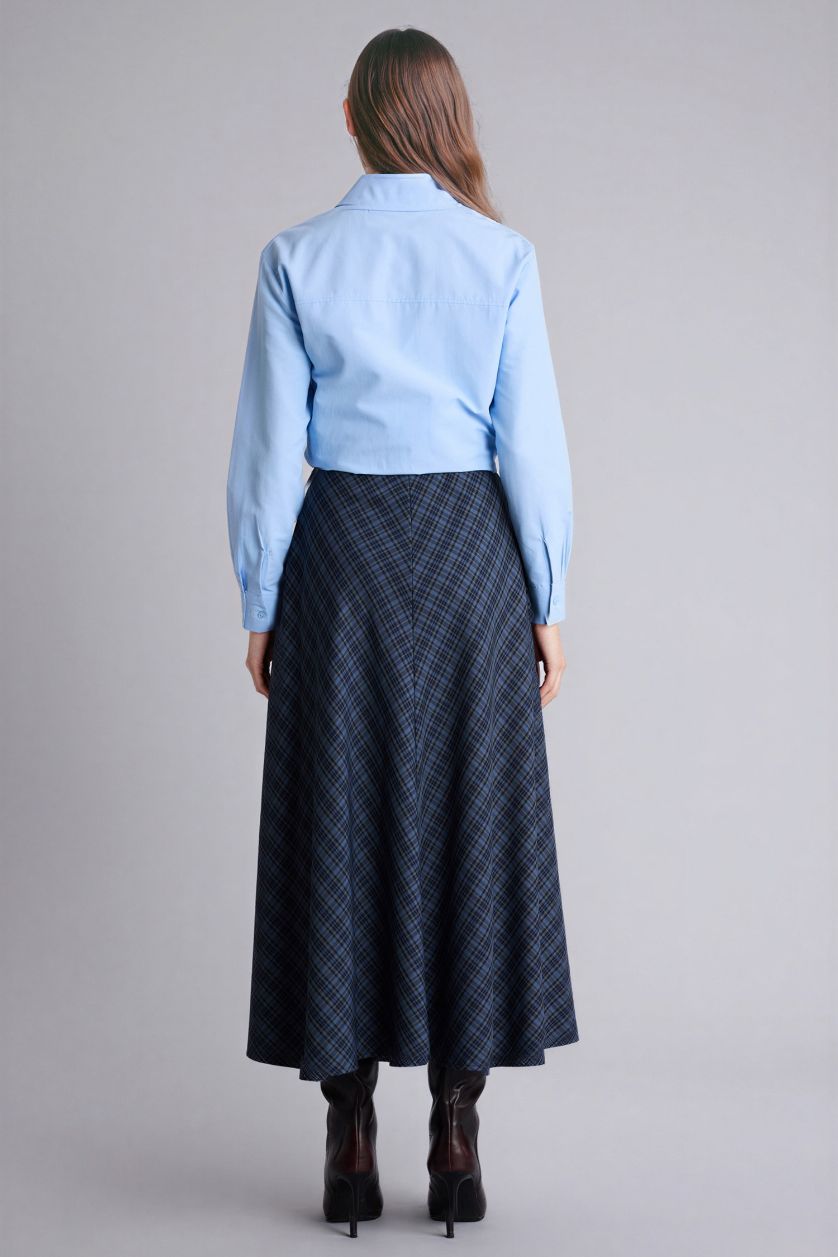 Kadın Lacivert A Kesim Kareli Maxi Etek