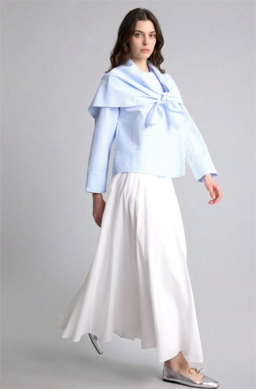 Kadın Açık Mavi Regular Fit Uzun kollu Poplin Tunik