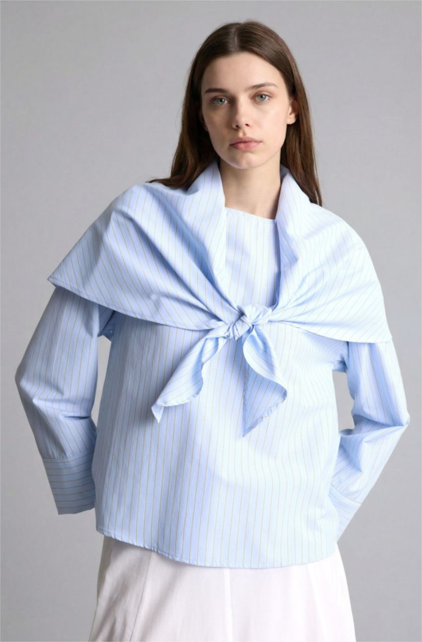 Kadın Açık Mavi Regular Fit Uzun kollu Poplin Tunik