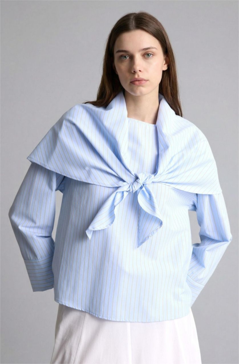 Woman Light Blue Regular Fit Poplin Long Sleeve Tunic