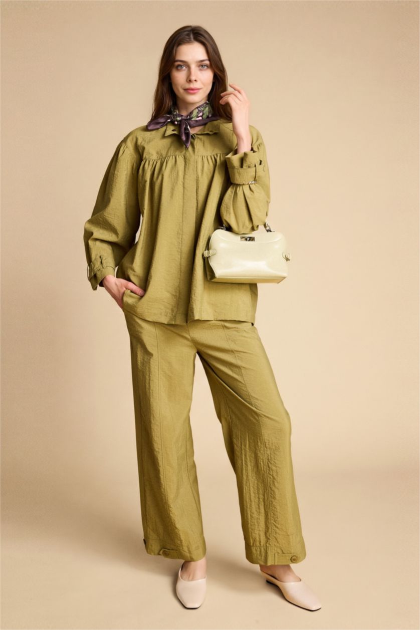 Kadın Meşe Yeşili Regular Fıt Paraşüt Ceket