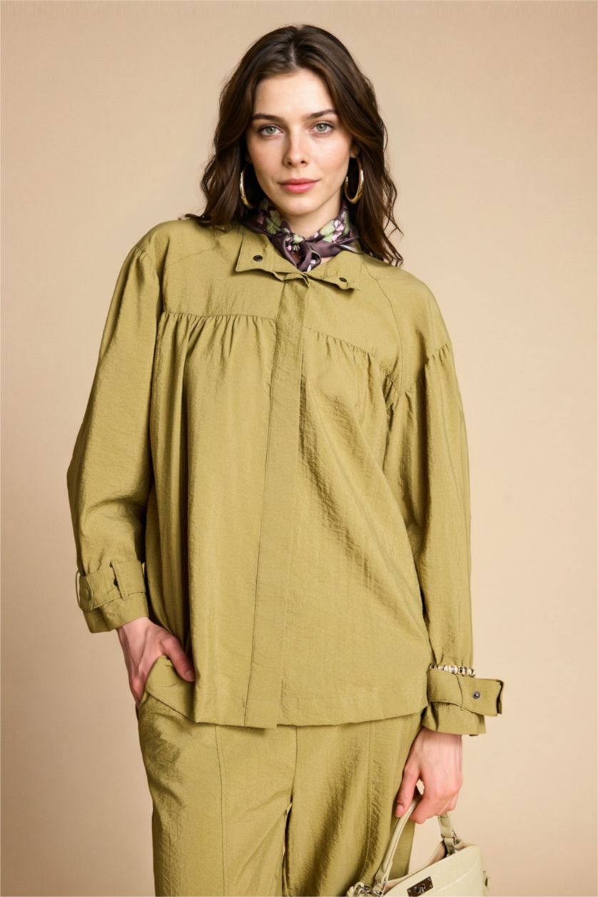 Kadın Meşe Yeşili Regular Fıt Paraşüt Ceket