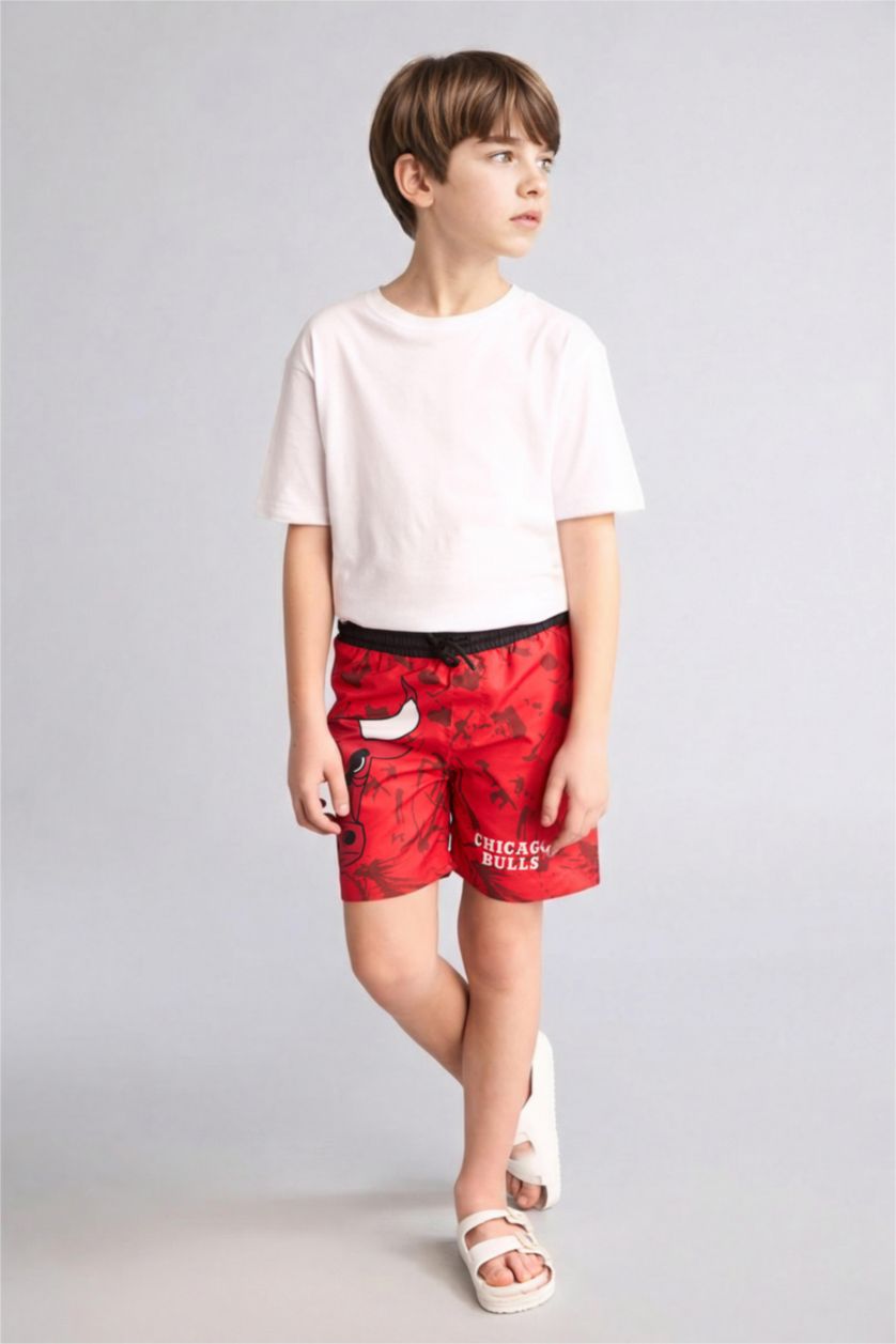 Erkek Çocuk - Genç Erkek Kırmızı NBA Deniz Şortu Erkek Çocuk