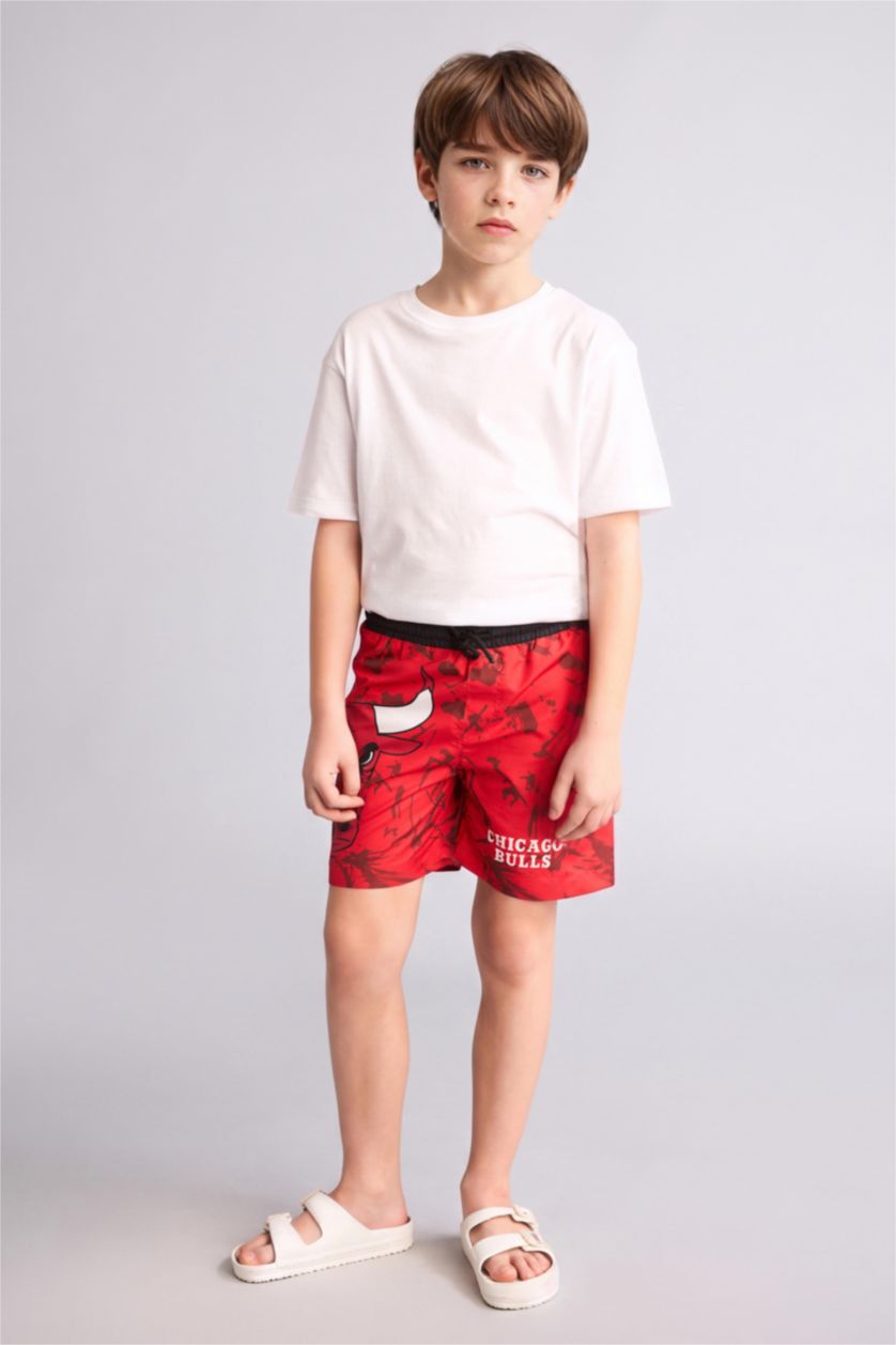 Erkek Çocuk - Genç Erkek Kırmızı NBA Deniz Şortu Erkek Çocuk