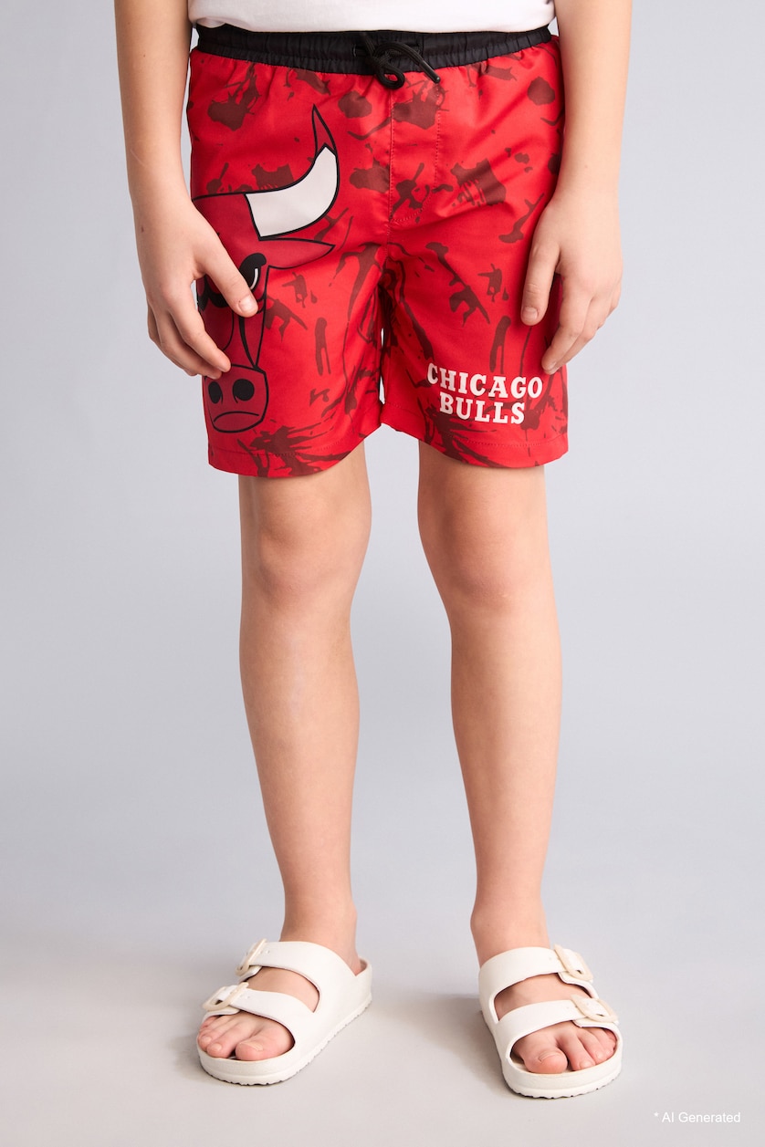 Erkek Çocuk - Genç Erkek Kırmızı NBA Chıcago Bulls Deniz Şortu Erkek Çocuk