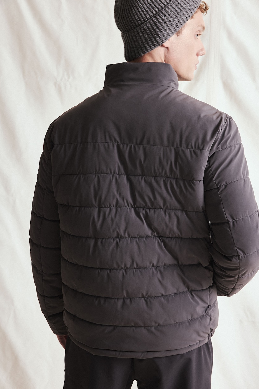 MESHKUJ Anthracite Slim Fit Stand Collar Quilted Puffer Jacket