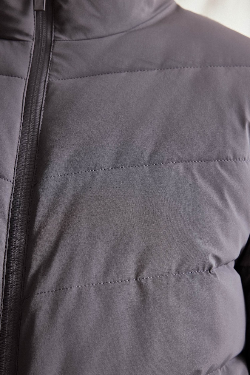 MESHKUJ Anthracite Slim Fit Stand Collar Quilted Puffer Jacket