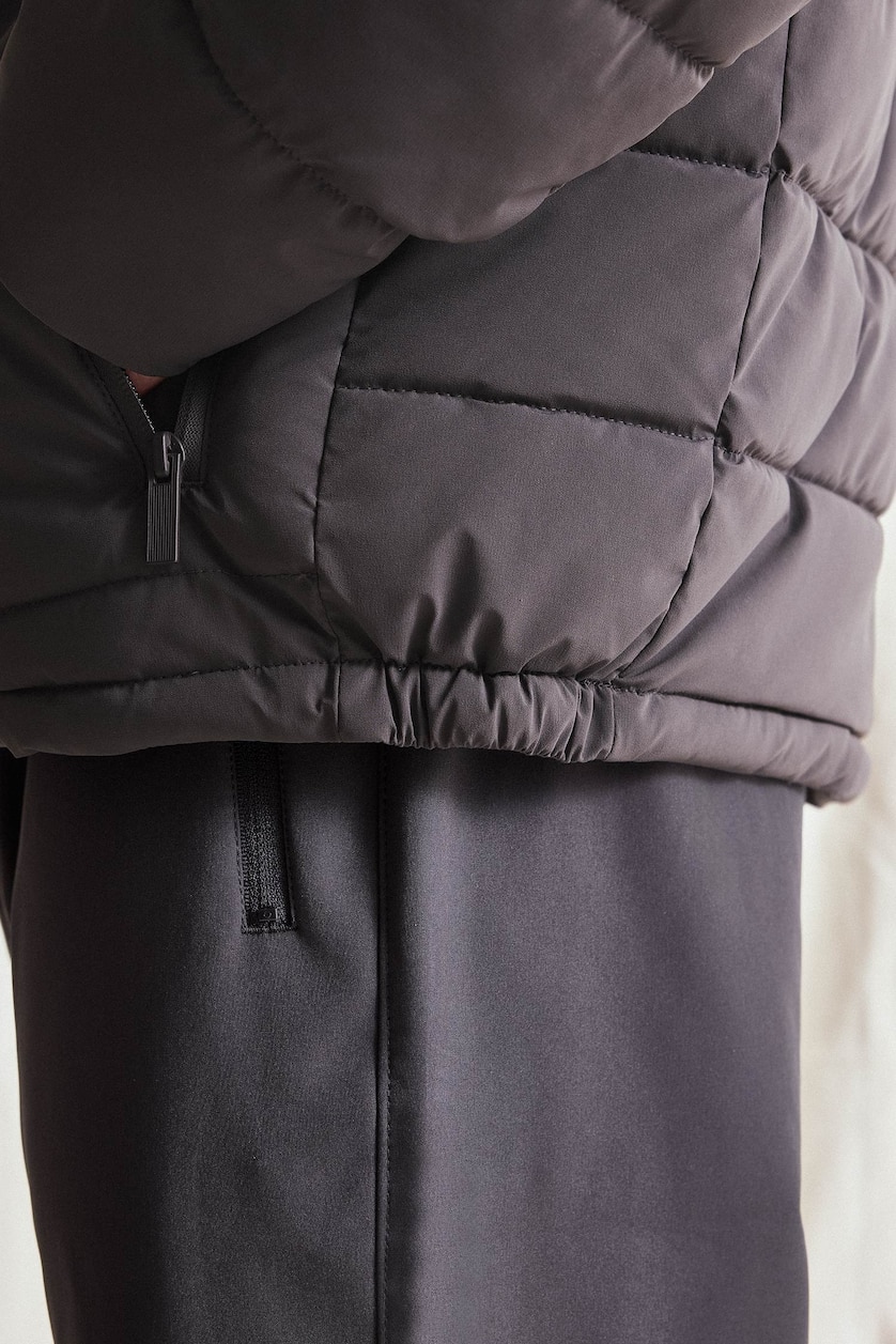 MESHKUJ Anthracite Slim Fit Stand Collar Quilted Puffer Jacket