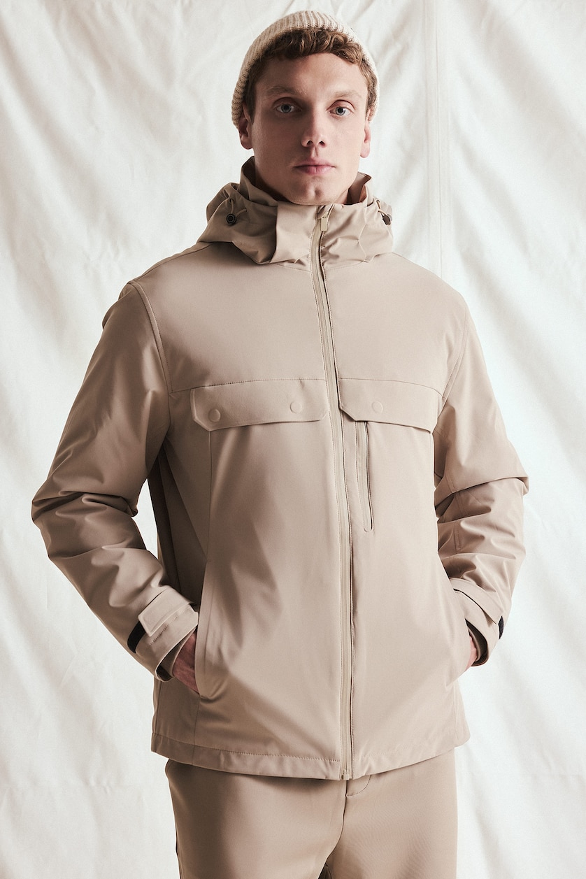 Men Beige Regular Fit Hooded Waterproof Jacket
