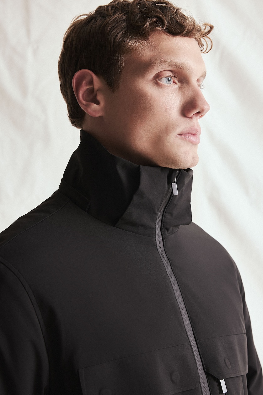 Men Black Regular Fit Hooded Waterproof Jacket