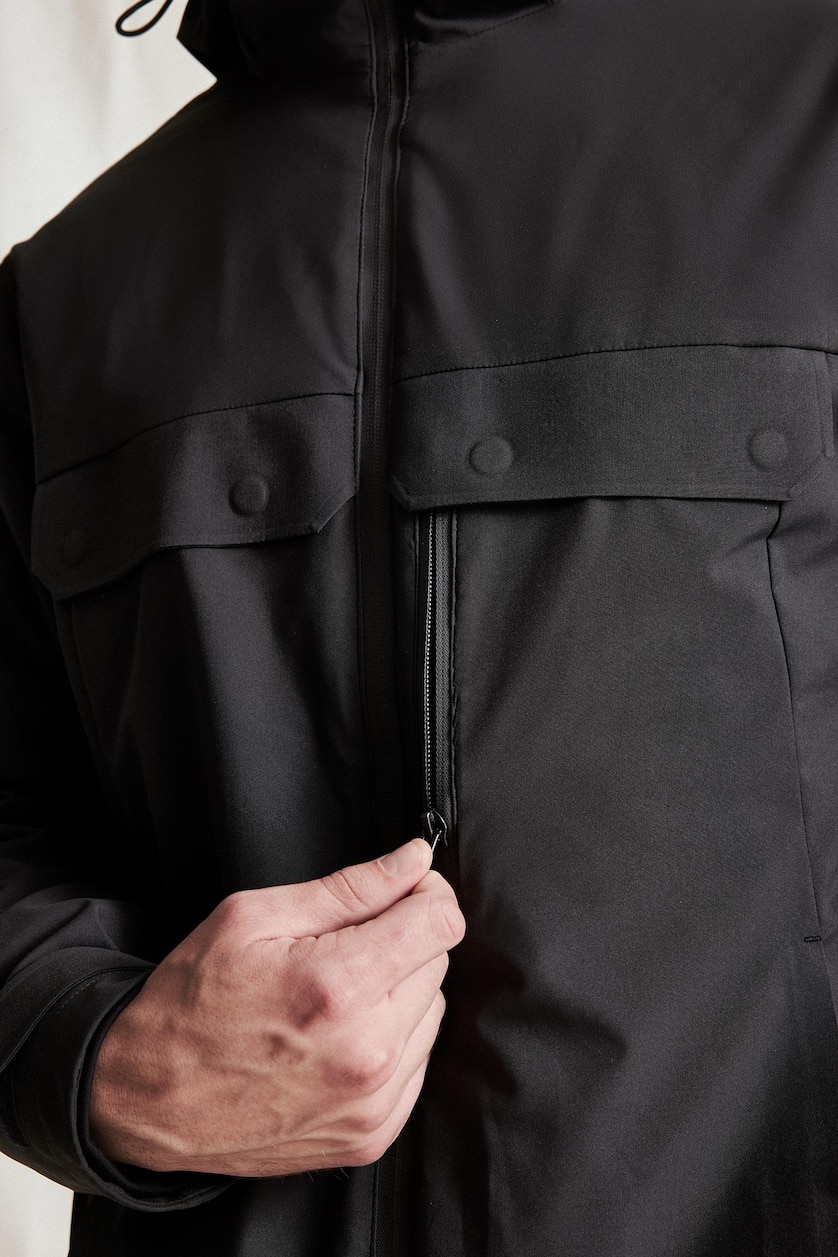 Men Black Regular Fit Hooded Waterproof Jacket