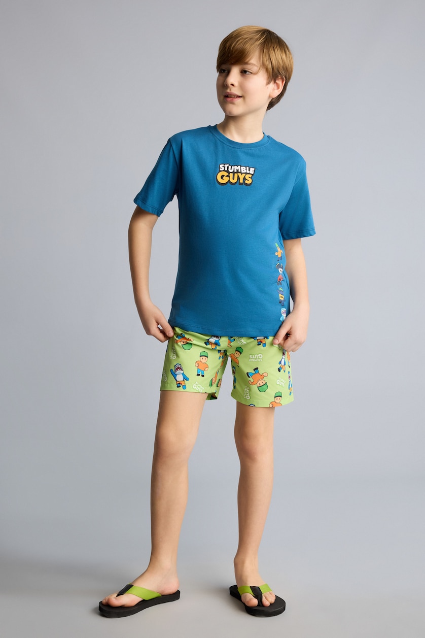 Erkek Çocuk - Genç Erkek Açık Yeşil Stumble Guys Deniz Şortu Erkek Çocuk