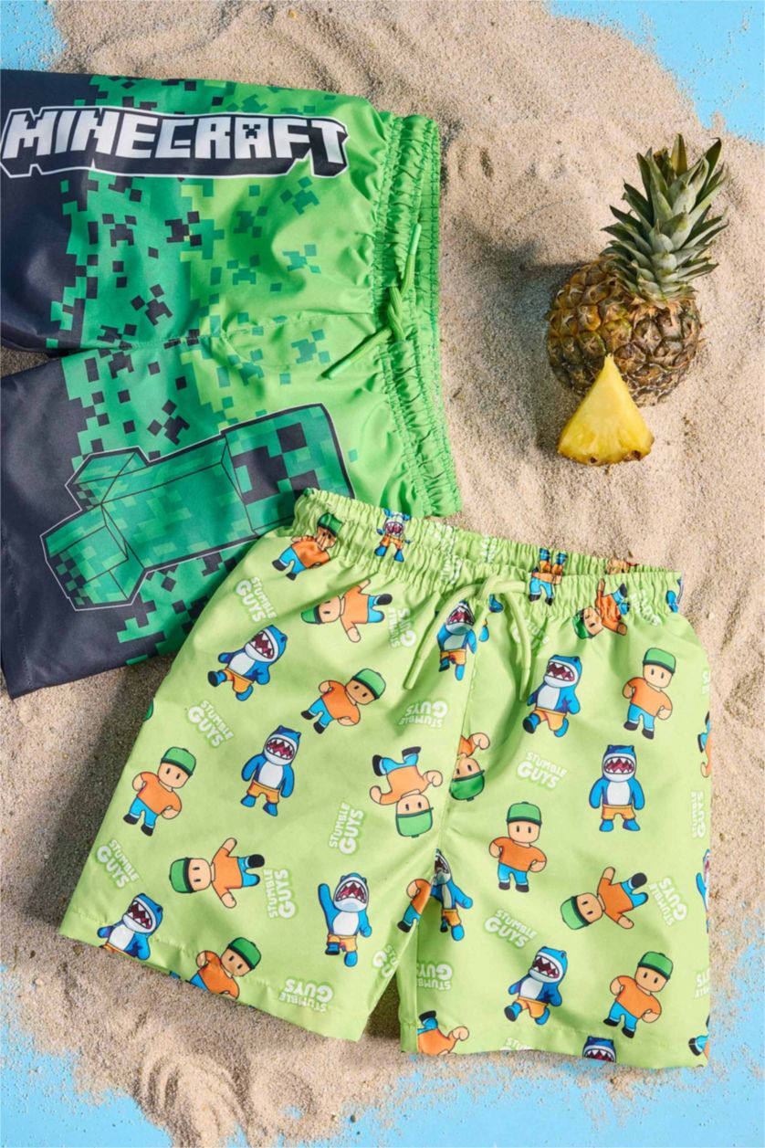 BOYS & TEENS Light Green Boy Regular Fit Swim Shorts