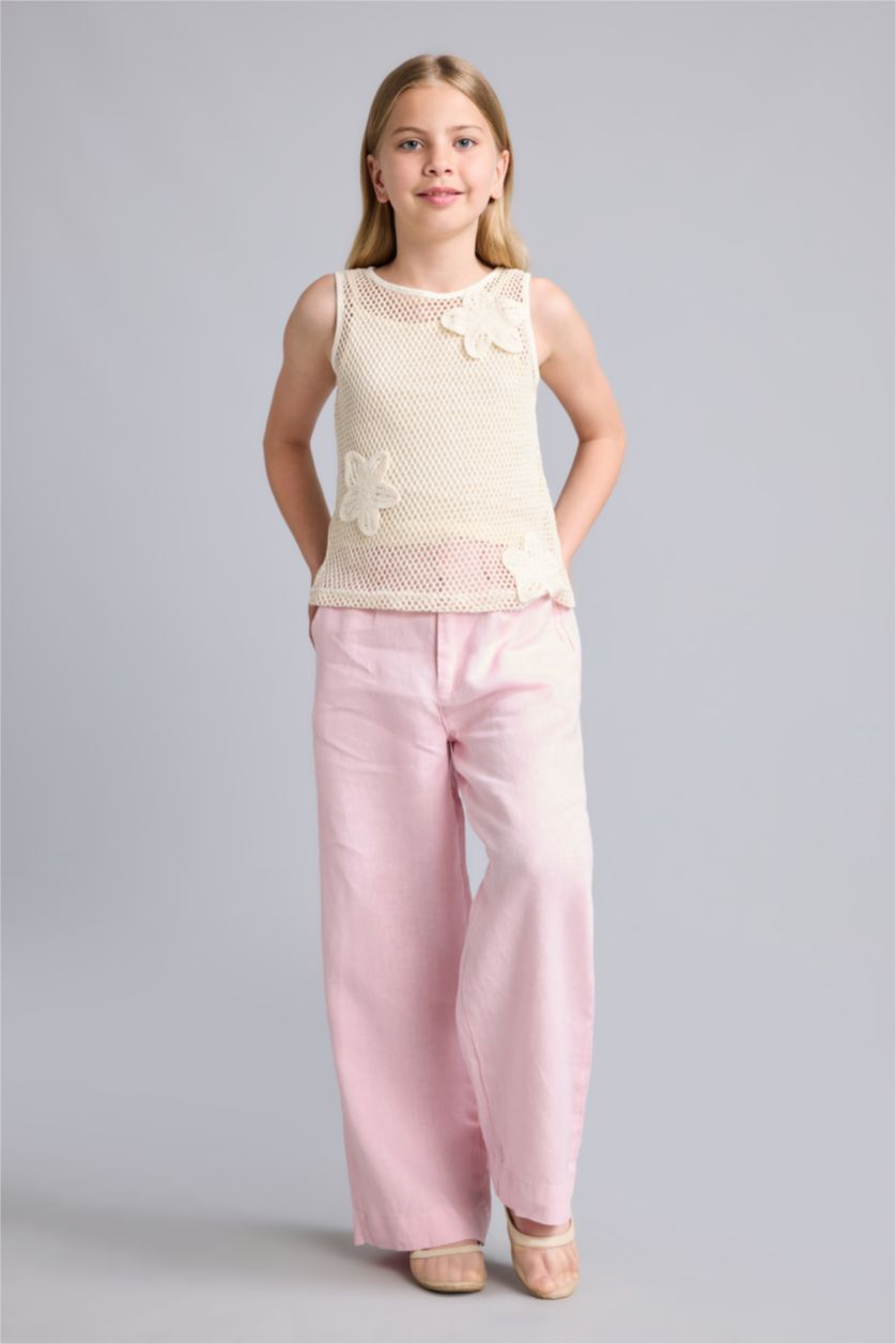 GIRLS & TEENS Pink 100% Linen Wide Leg Pink Trousers