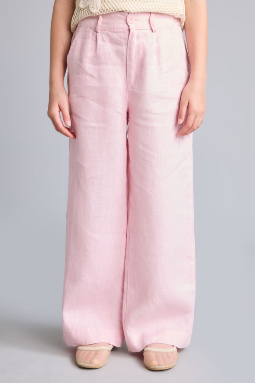 GIRLS & TEENS Pink 100% Linen Wide Leg Pink Trousers