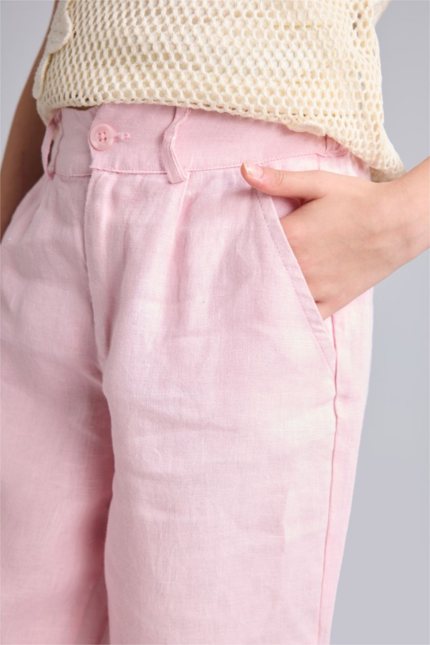 GIRLS & TEENS Pink 100% Linen Wide Leg Pink Trousers