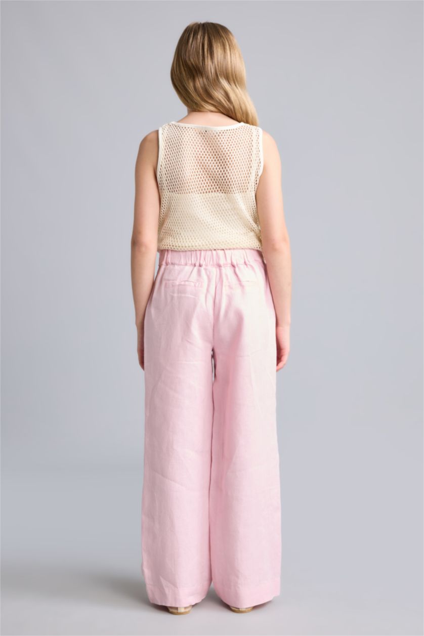 GIRLS & TEENS Pink 100% Linen Wide Leg Pink Trousers