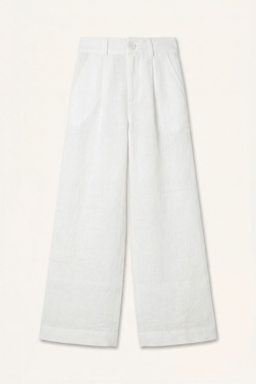 Young Girls - Teen Girls White Wide Leg Linen Trousers