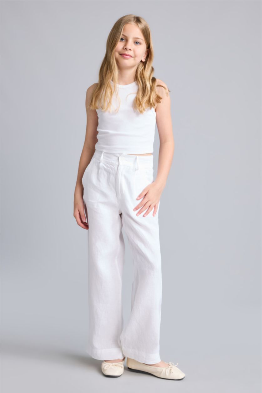 GIRLS & TEENS White Girl 100% Linen Wide Leg White Trousers