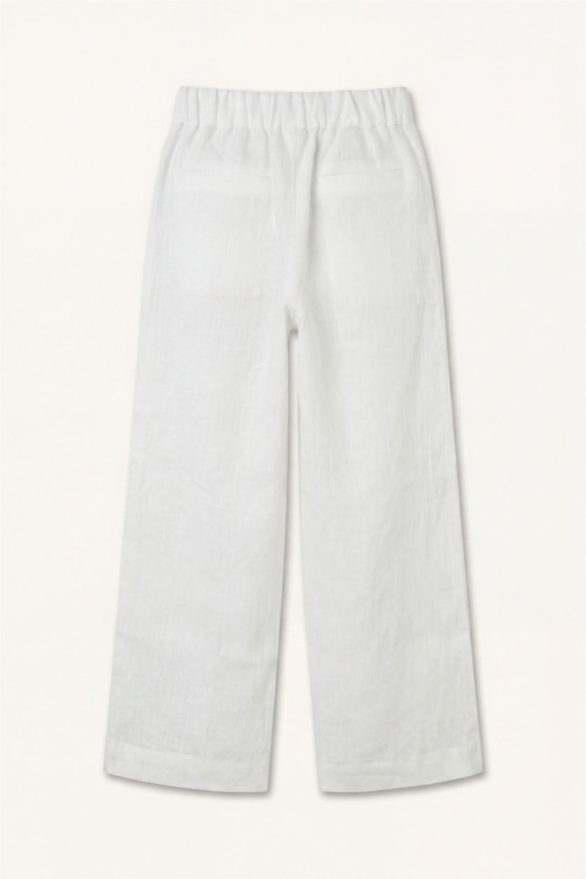 Young Girls - Teen Girls White Wide Leg Linen Trousers