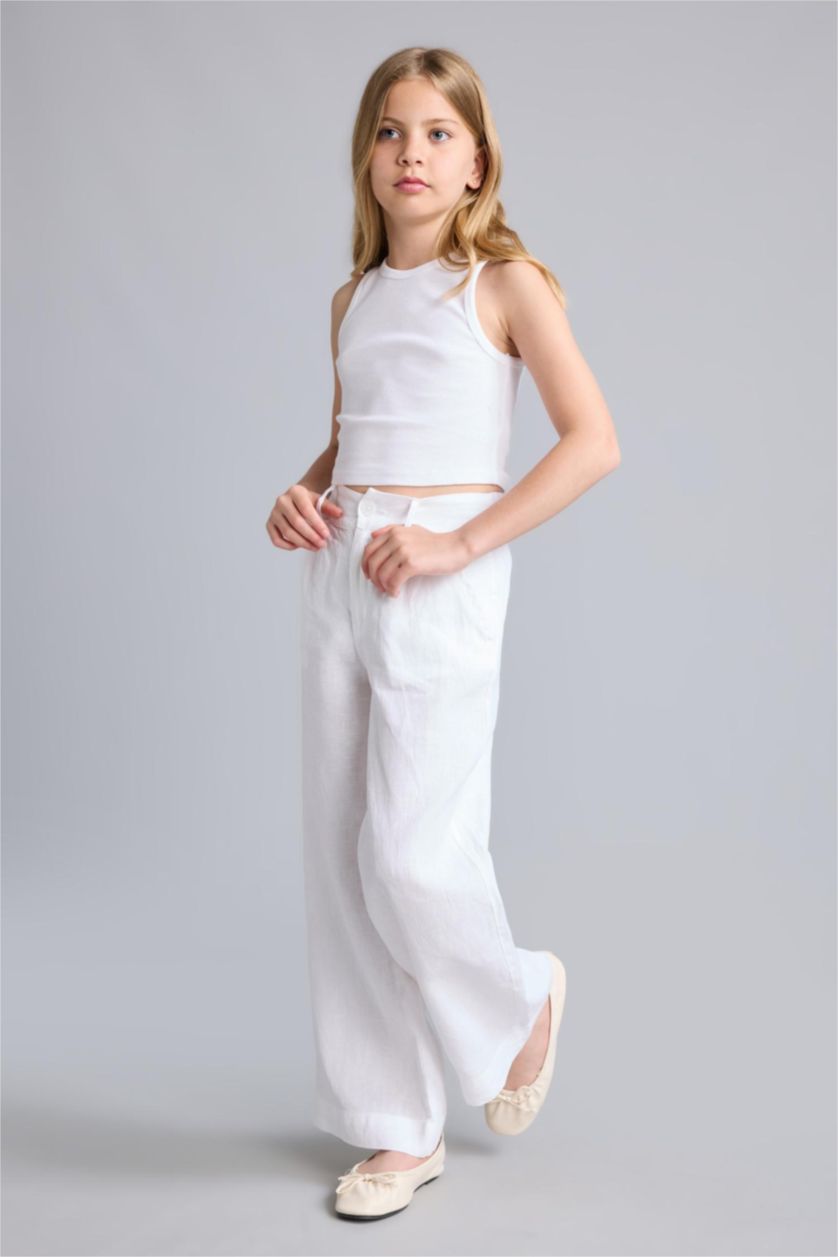 GIRLS & TEENS White Girl 100% Linen Wide Leg White Trousers