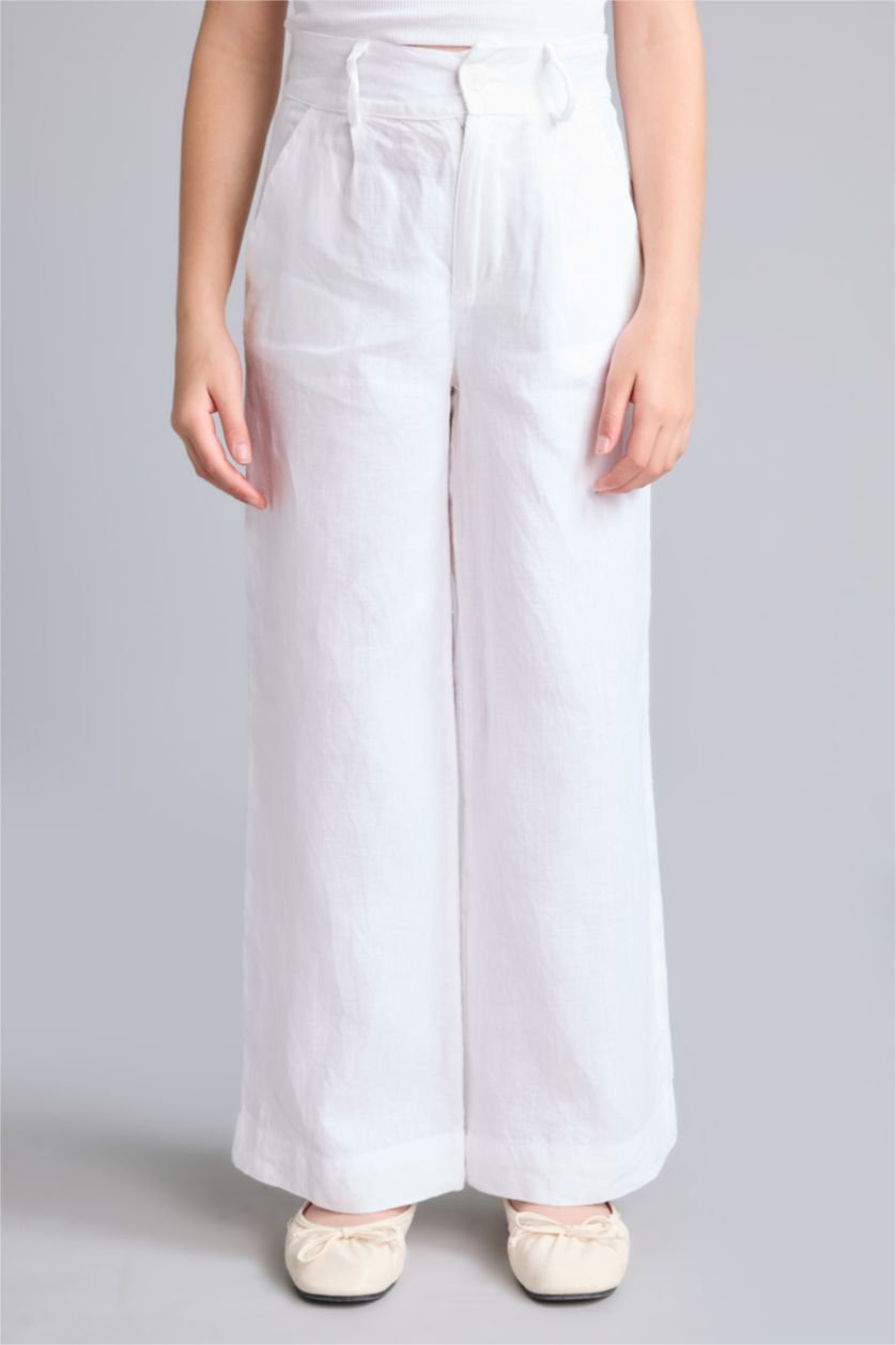 GIRLS & TEENS White Girl 100% Linen Wide Leg White Trousers