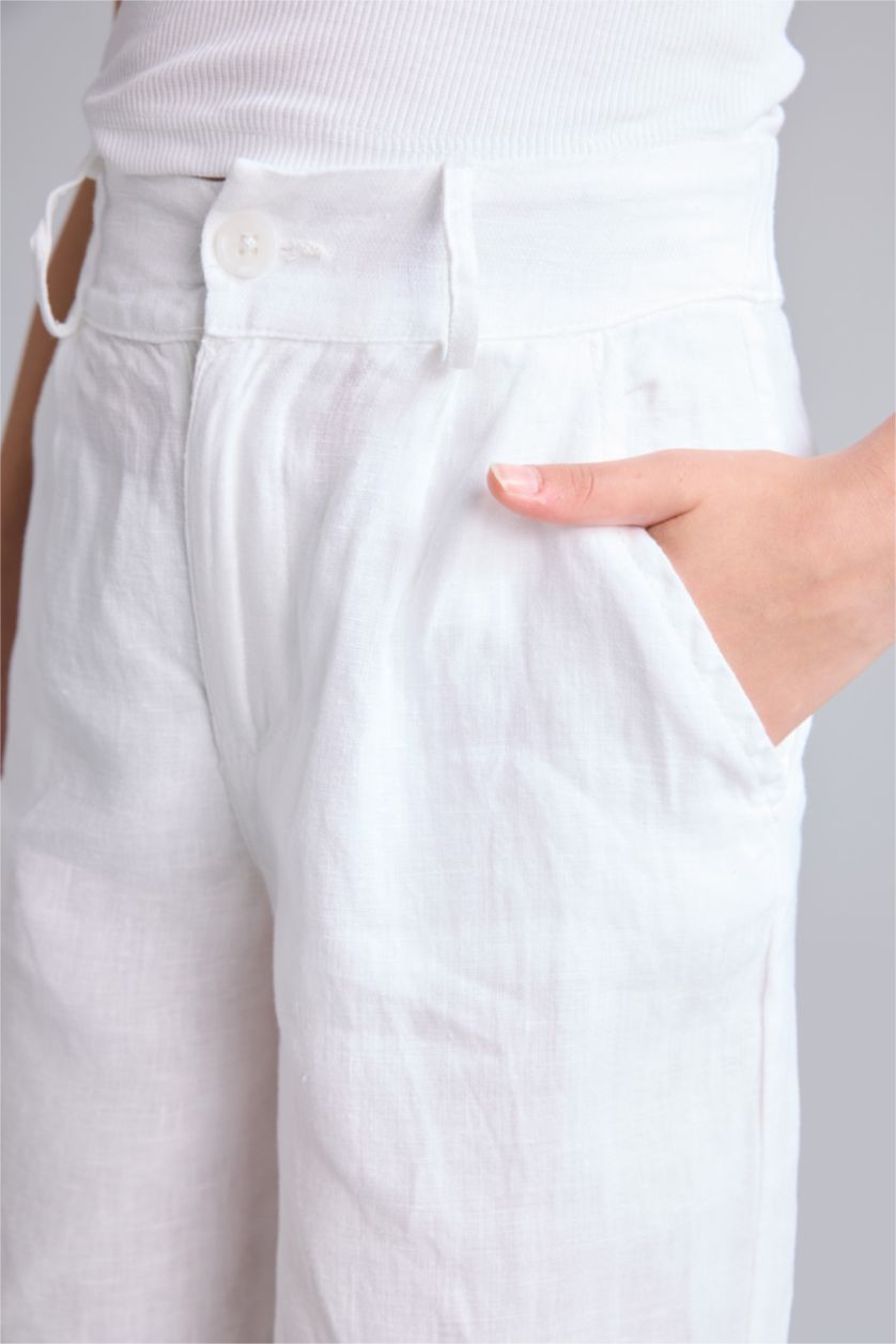 GIRLS & TEENS White Girl 100% Linen Wide Leg White Trousers