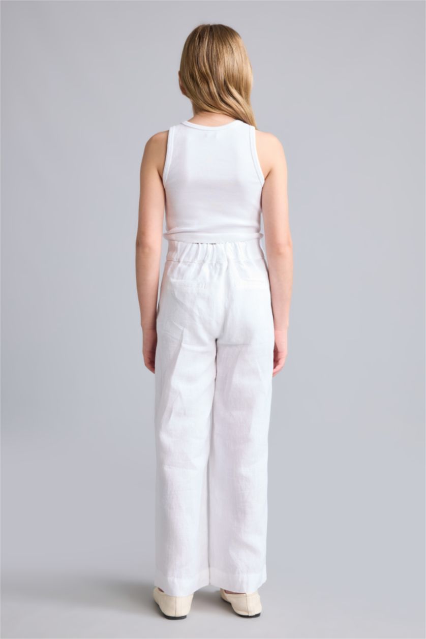GIRLS & TEENS White Girl 100% Linen Wide Leg White Trousers