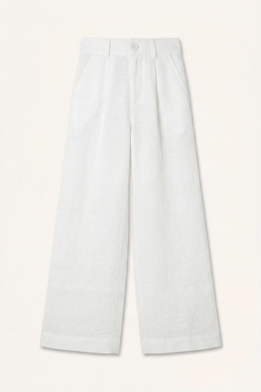 GIRLS & TEENS White Girl 100% Linen Wide Leg White Trousers