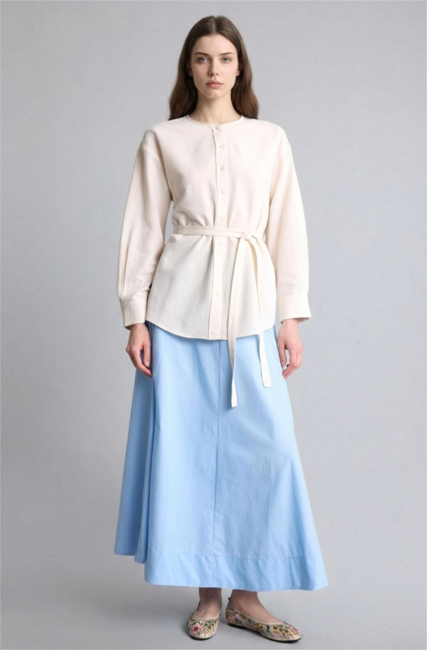 Kadın Açık Mavi A Kesim Poplin Etek