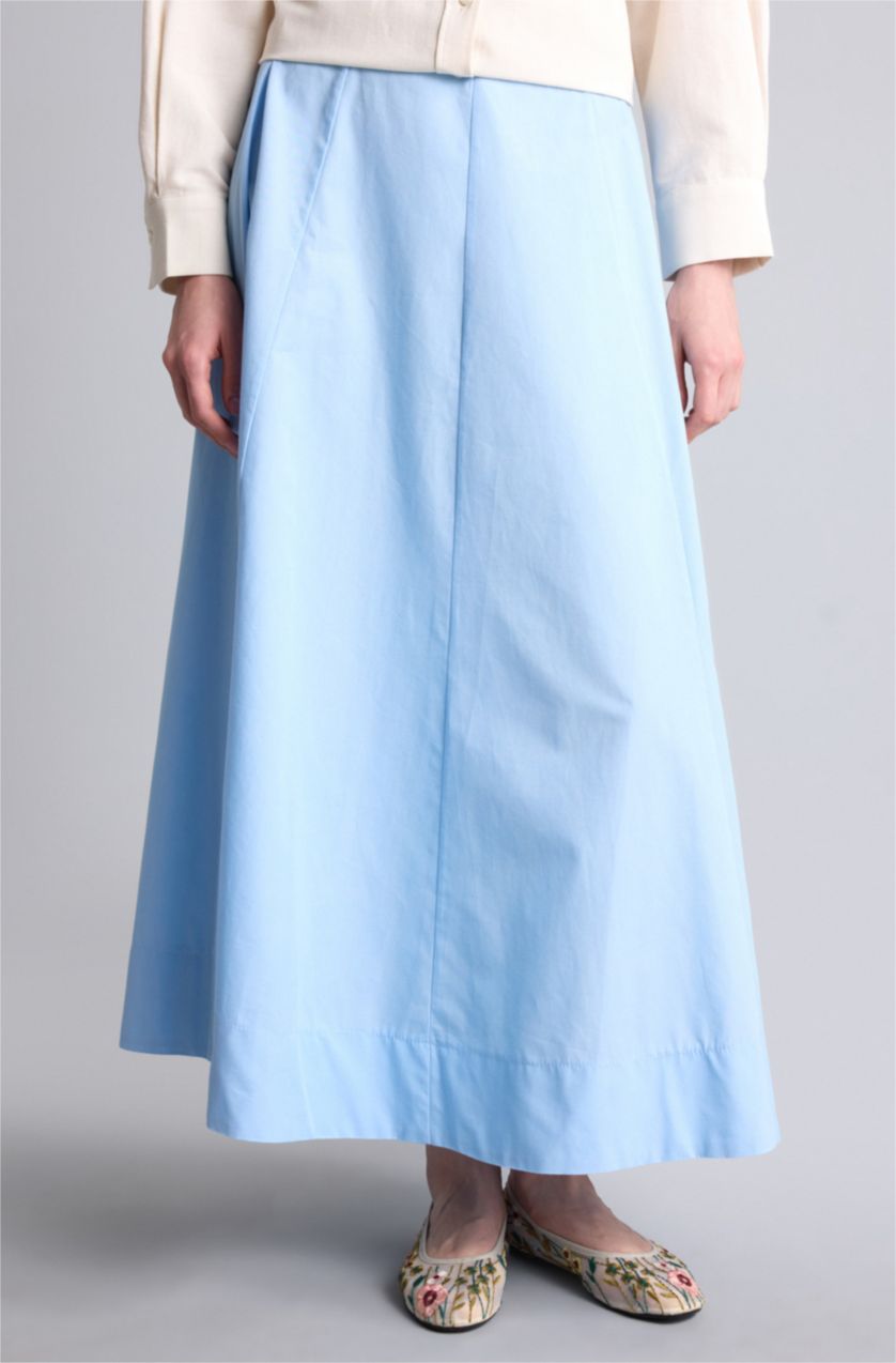 Kadın Açık Mavi A Kesim Poplin Etek