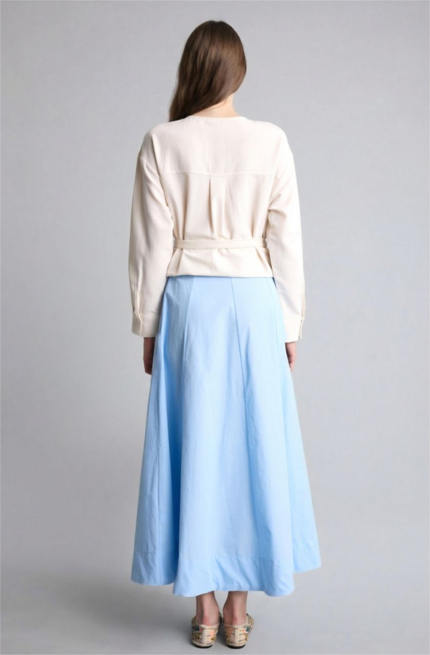 Kadın Açık Mavi A Kesim Poplin Etek