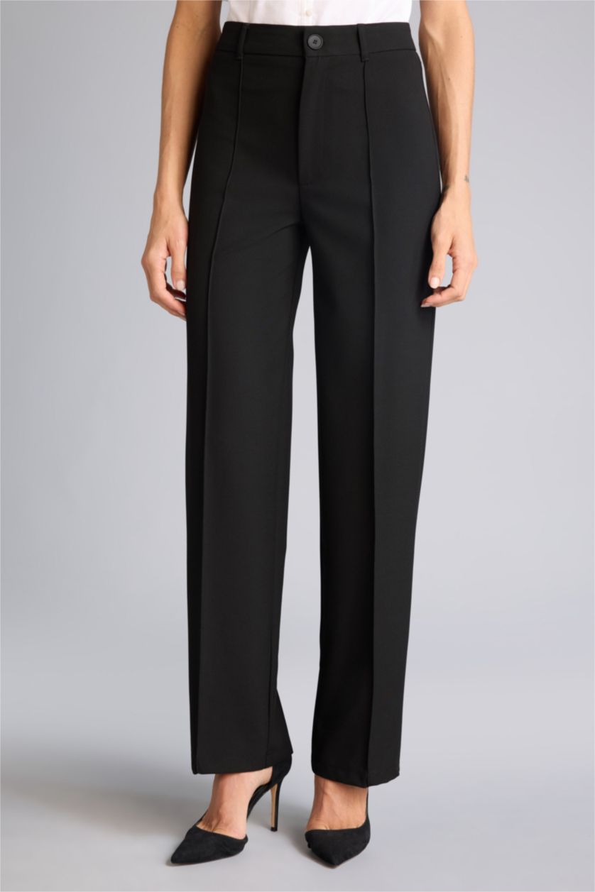 Kadın Siyah Wıde Leg Normal Bel Düz Paça Pantolon