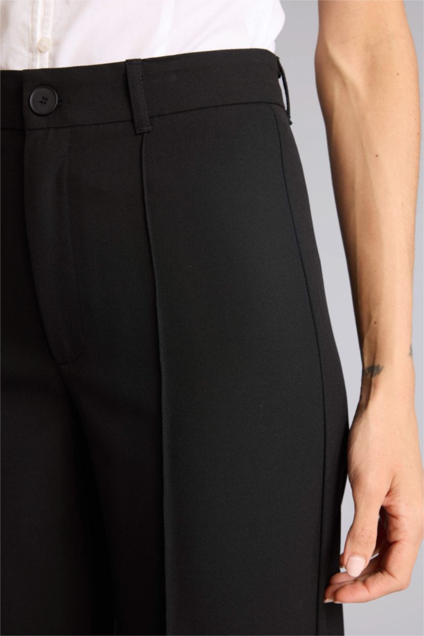 Kadın Siyah Wıde Leg Normal Bel Düz Paça Pantolon