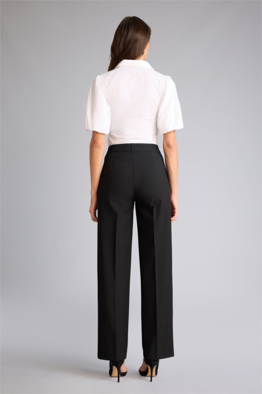 Kadın Siyah Wıde Leg Normal Bel Düz Paça Pantolon