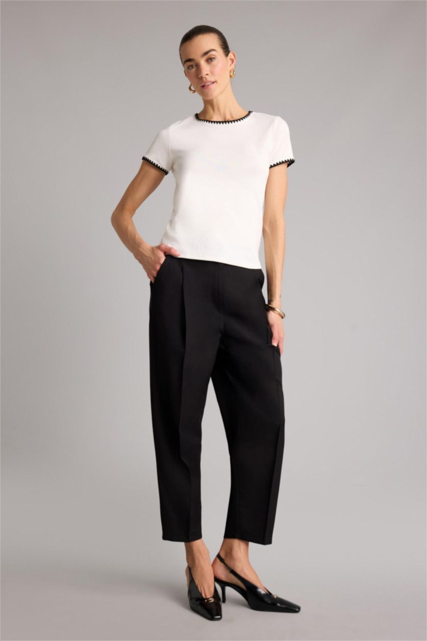 Kadın Siyah Straıght Fıt Fermuarlı Normal Bel Modal Pantolon