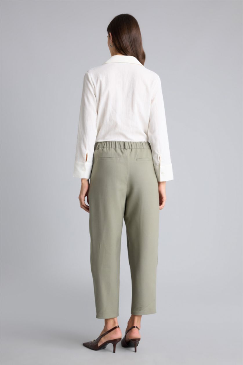 Kadın Açık Haki Straıght Fıt Fermuarlı Normal Bel Modal Pantolon
