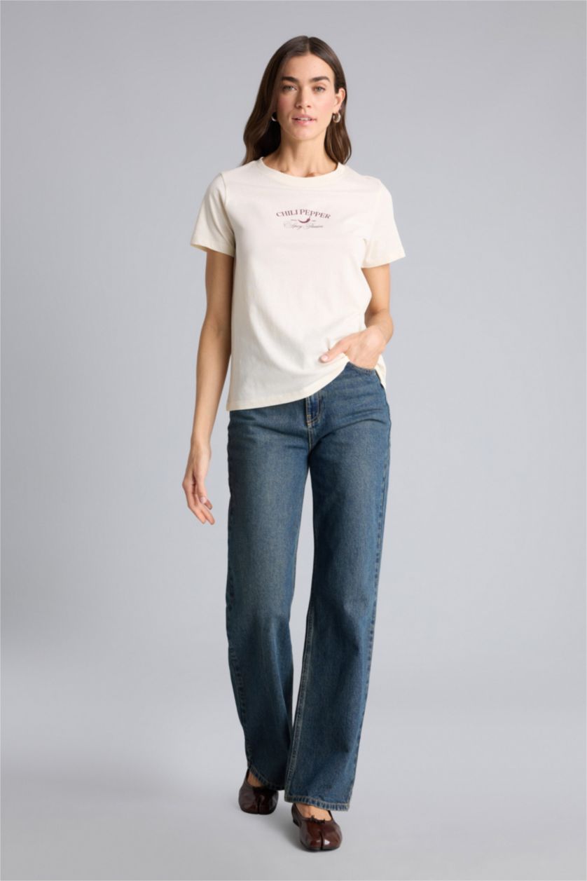 Женщины Бежевый Трикотажная футболка с принтом