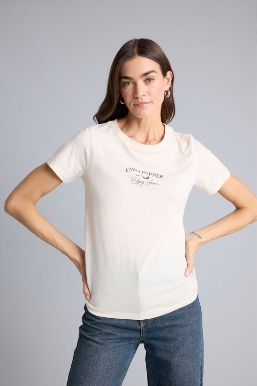 Женщины Бежевый Трикотажная футболка с принтом