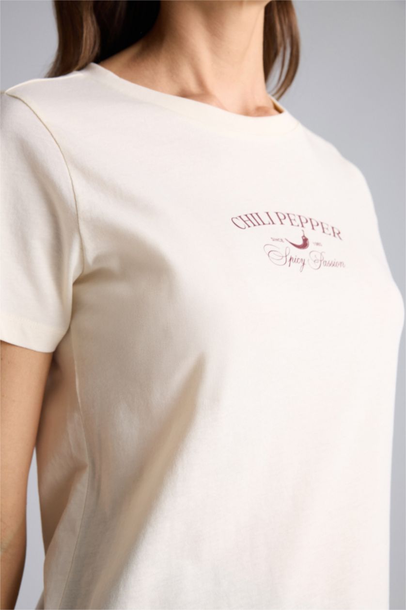 Женщины Бежевый Трикотажная футболка с принтом