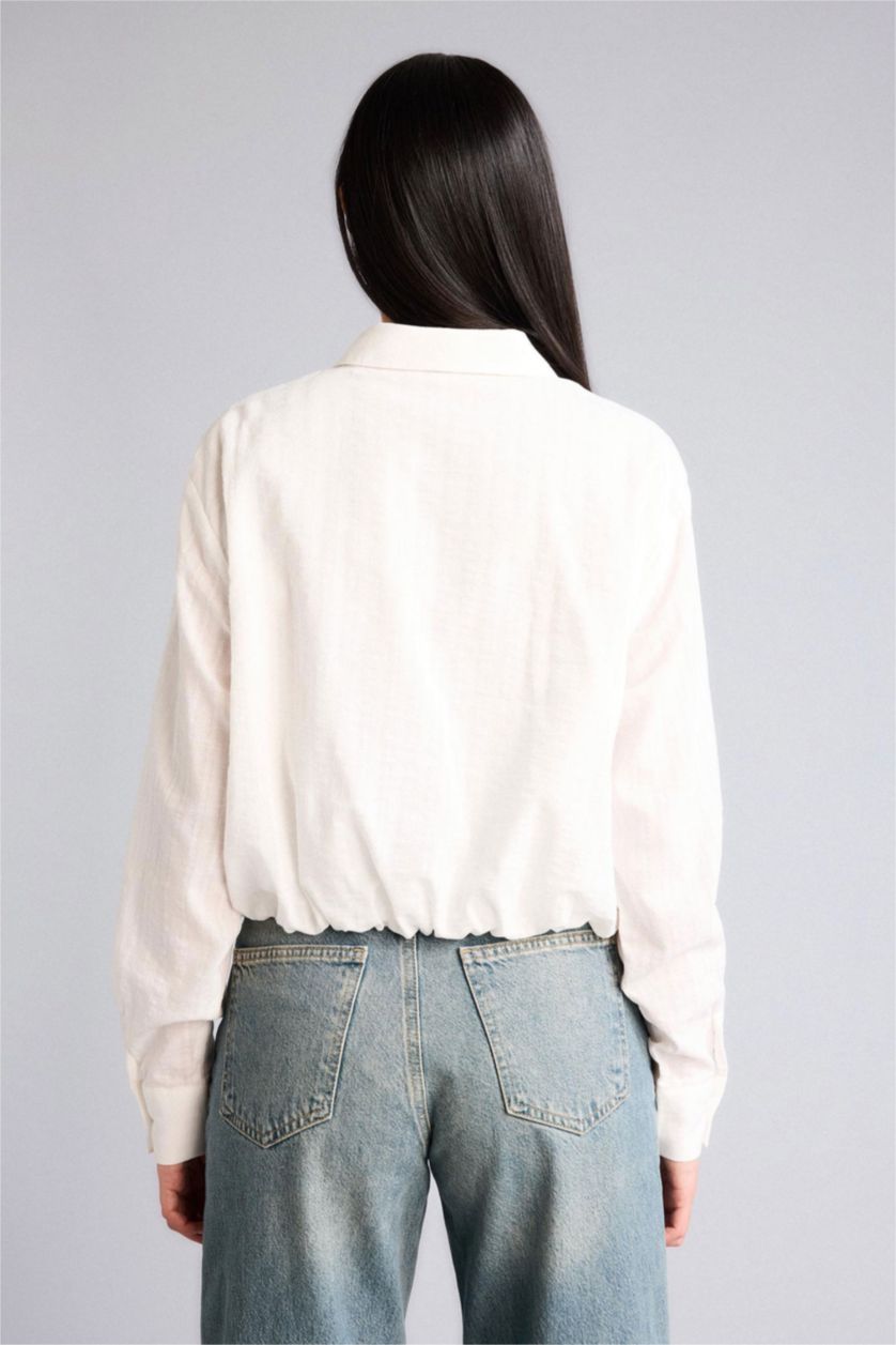 Woman White Oversize Fit Shirt Collar Cotton Long Sleeve Shirt