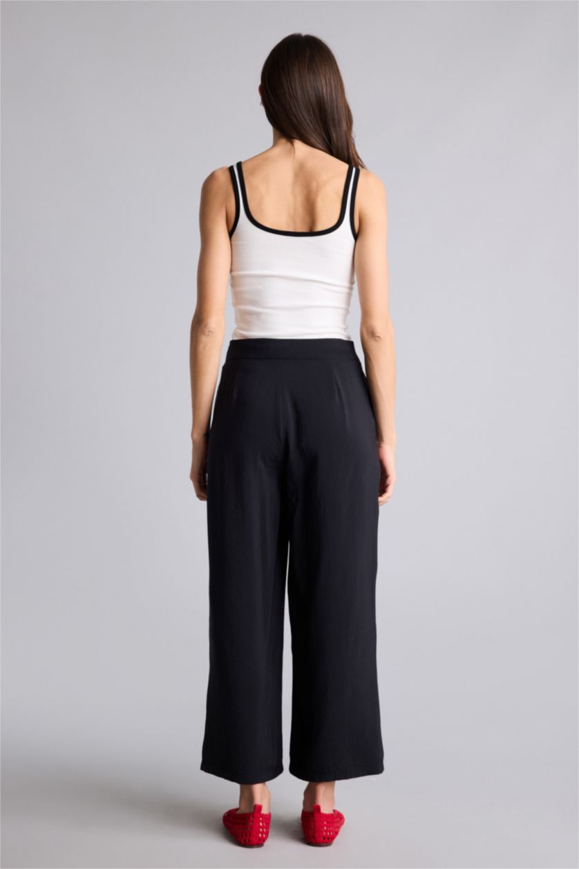 Kadın Siyah Wıde Leg Tencel Pantolon