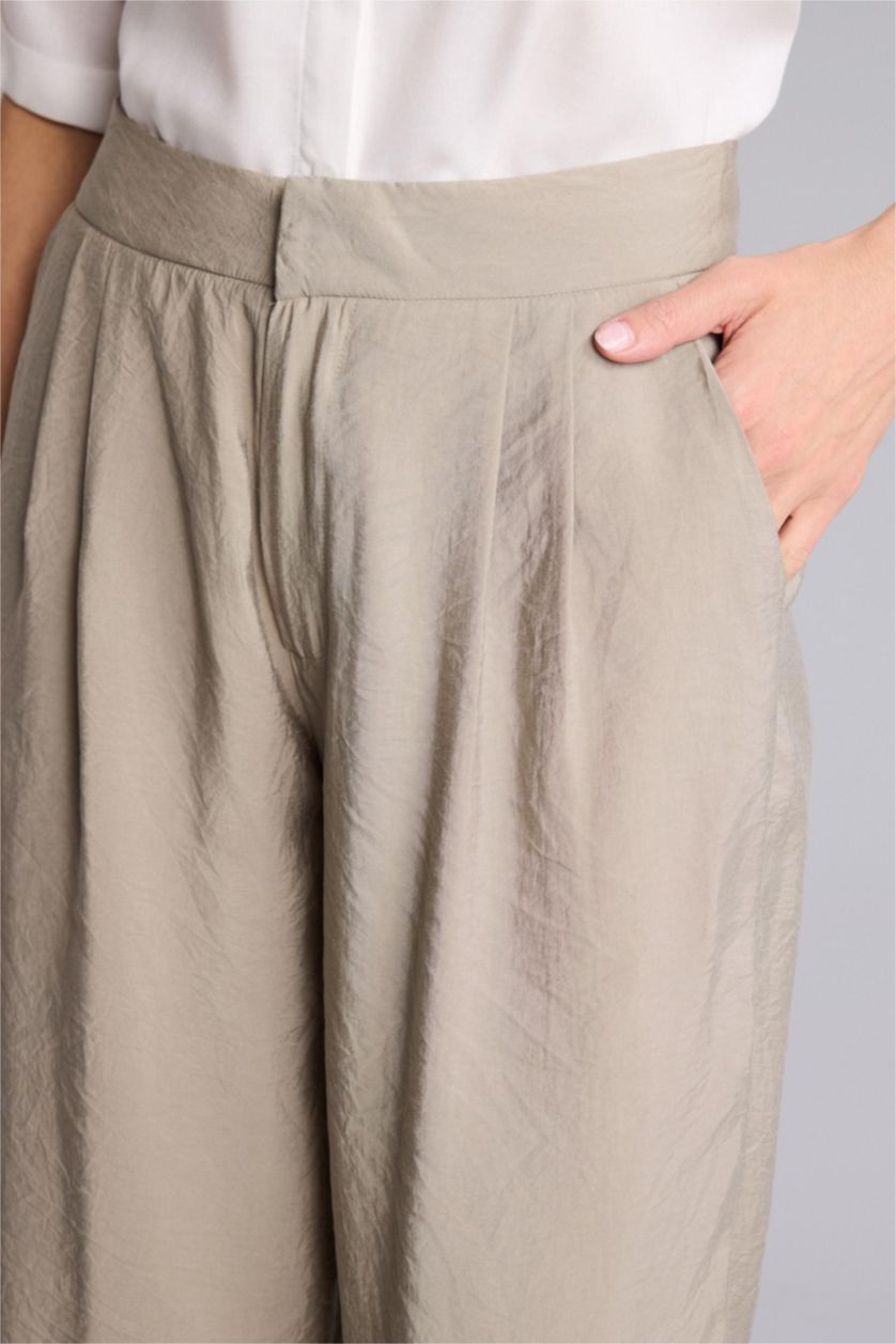 Kadın Haki Normal Bel Wıde Leg Pantolon