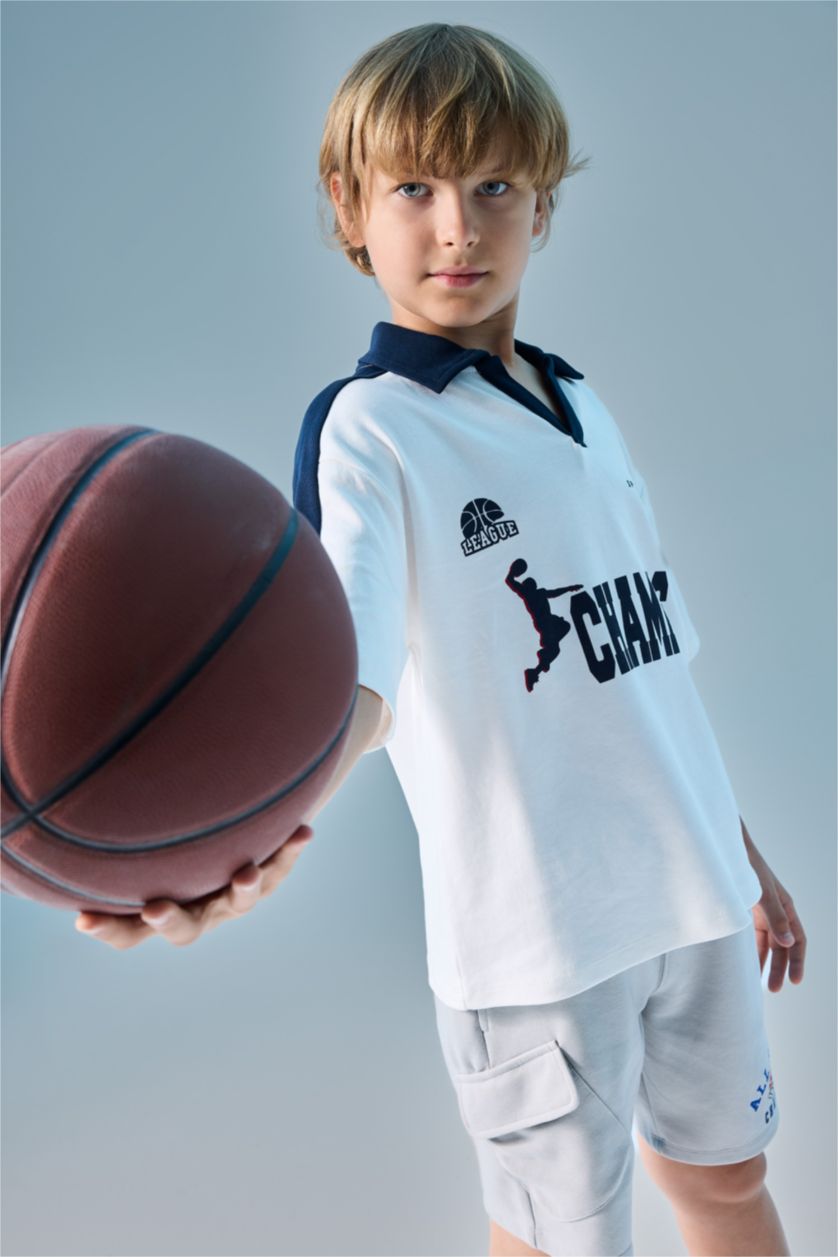 GARÇONS Écru T-shirt polo oversize 100% coton avec imprimé pour garçon
