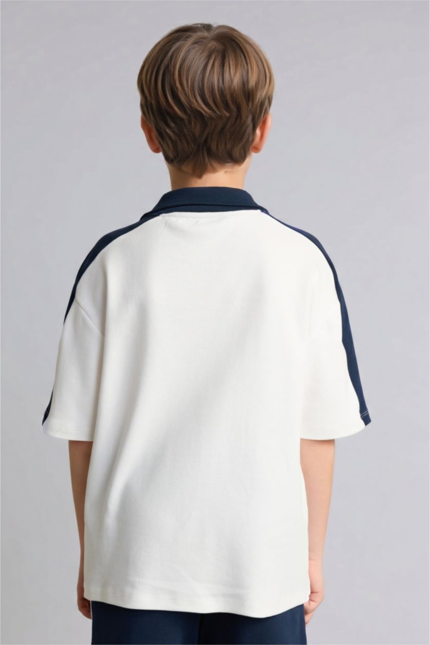 Мальчики и подростки Бежевый Boy Oversize Fit Printed Short Sleeve Polo T-Shirt